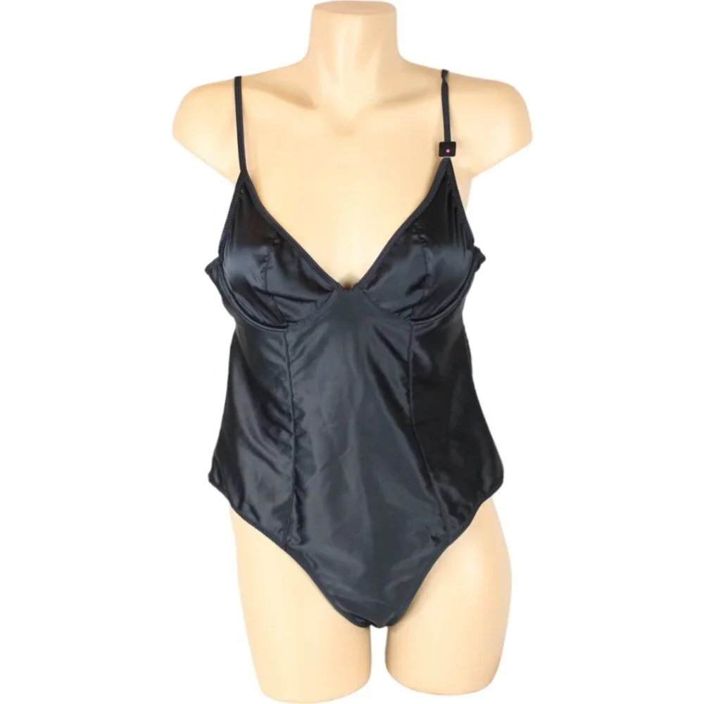 La SENZA Black Satin Chemise Bodysuit - Picture 1 of 10